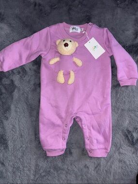 Lola + The Boys Lavender Footed One-Piece with Plush Bear